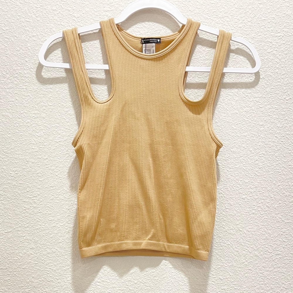 NWT! ZARA Tan Ribbed Cut Out Sleeveless Crop Top!